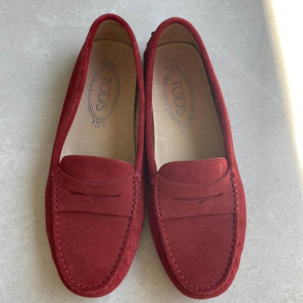 Tod's Red Gommino suede loafers size 37